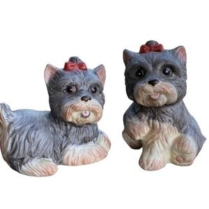 Vintage Pair Homco #1475 Yorkshire Terrier Puppies Ceramic Figurines